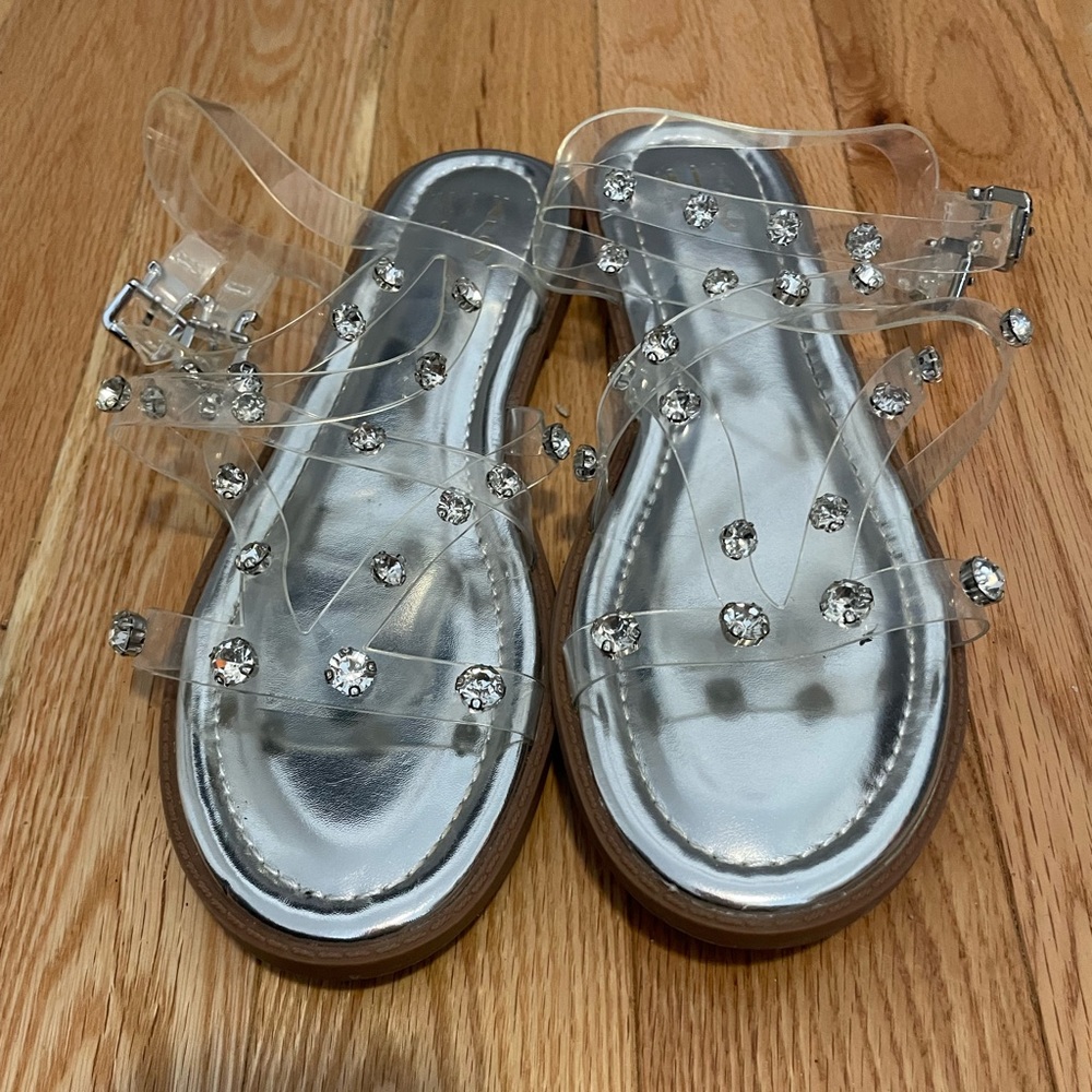 2/$15❗️Mix No 6 rhinestone and clear flat sneakers, only worn twice! Size 9